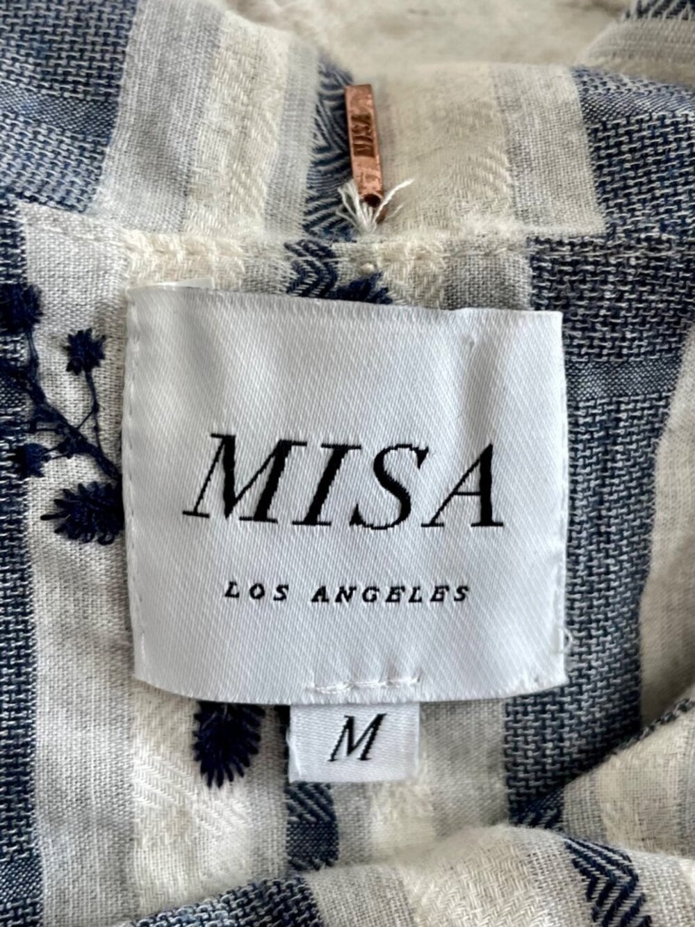 MISA Los Angeles Striped Floral Embroidered Summer Off-the-Shoulder Mini Dress M - Picture 10 of 11